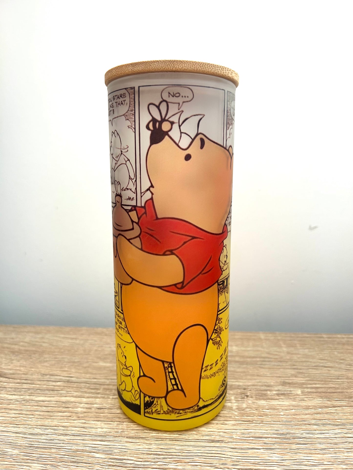 Animated printed glass tumbler.