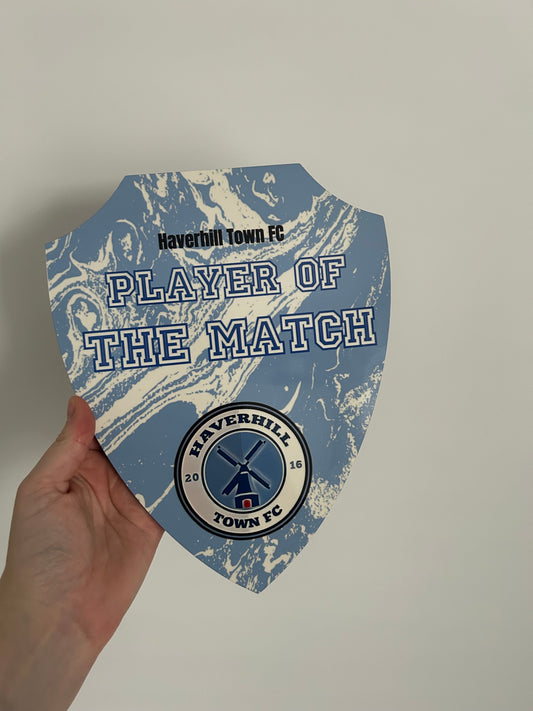 Printed player of the match shield. (In stock but please message for design discussion)