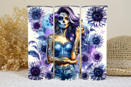 Tattooed sugar skull tumbler.