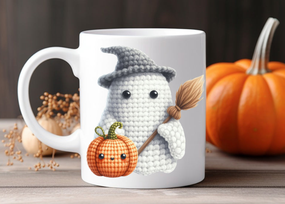 Knitted ghost mug.