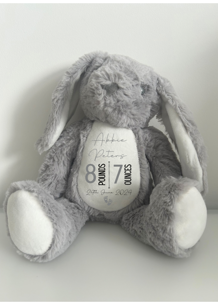 Printed baby bunny keepsake.