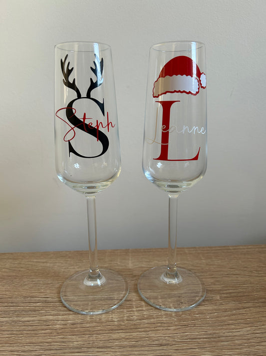 Christmas themed champagne flute