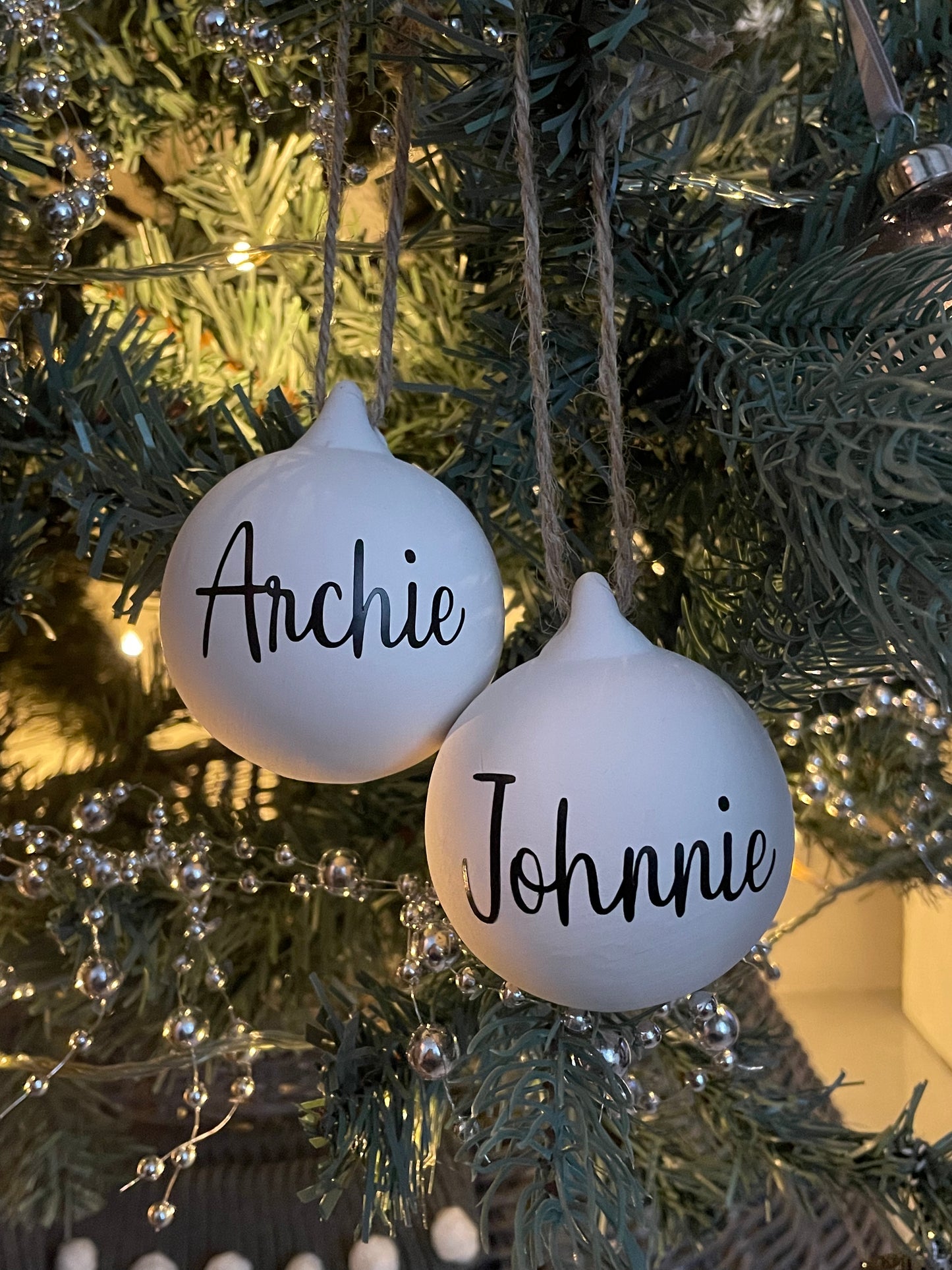 Personalised ceramic bauble.